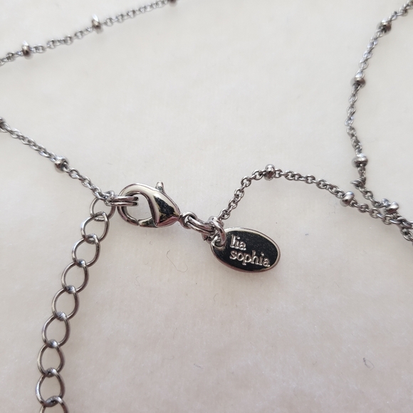 LIA SOPHIA Silver Tone Enamel Flower Rhinestones Faux Pearl Necklace - Picture 5 of 8